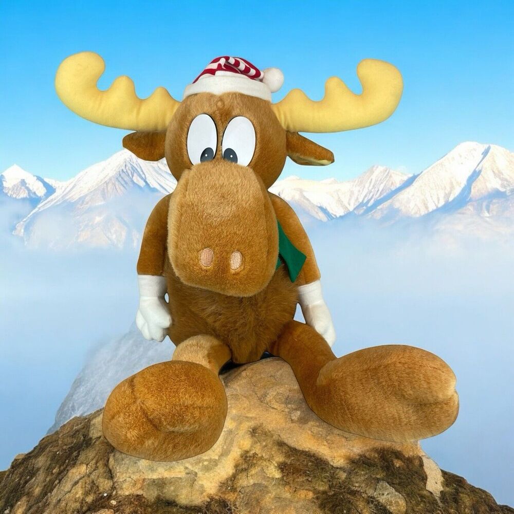 Vintage 90s Bullwinkle Moose Christmas Plush 24” Macy's Stuffed Animal Doll